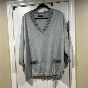 Karl Lagerfeld Gray V-Neck Sweater Lightweight Knit